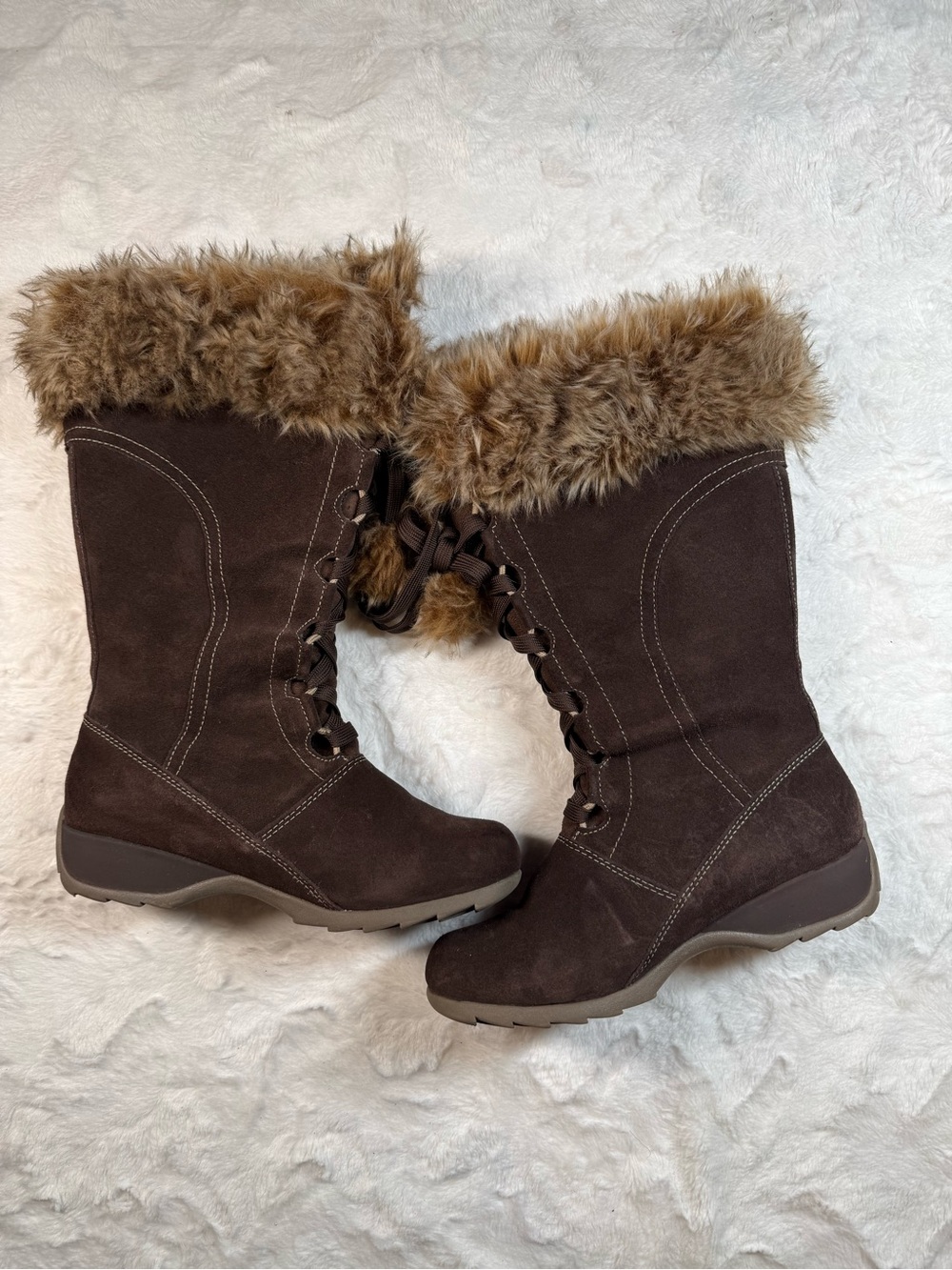 Sporto Brown Faux-Fur Lace-Up Winter Boots